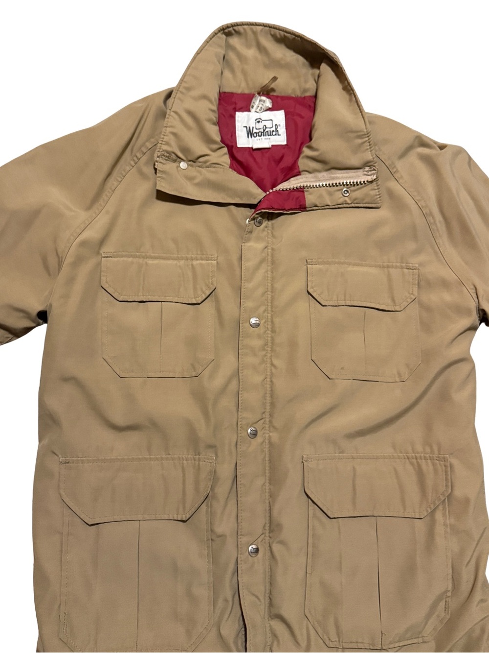 Vtg Woolrich Men's Khaki Field Jacket with Red Lining